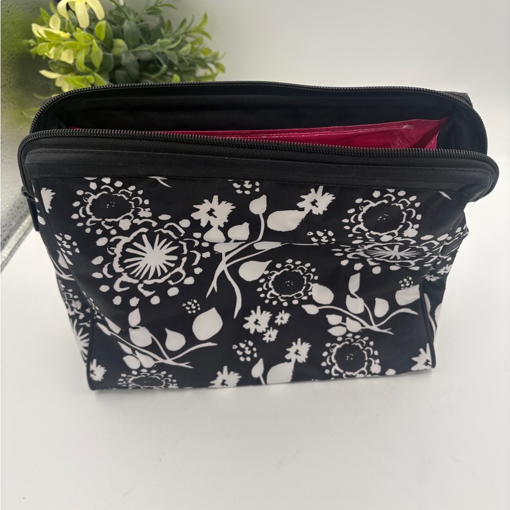 thirty-one Black & White Floral Double-Compartment Cosmetic Bag